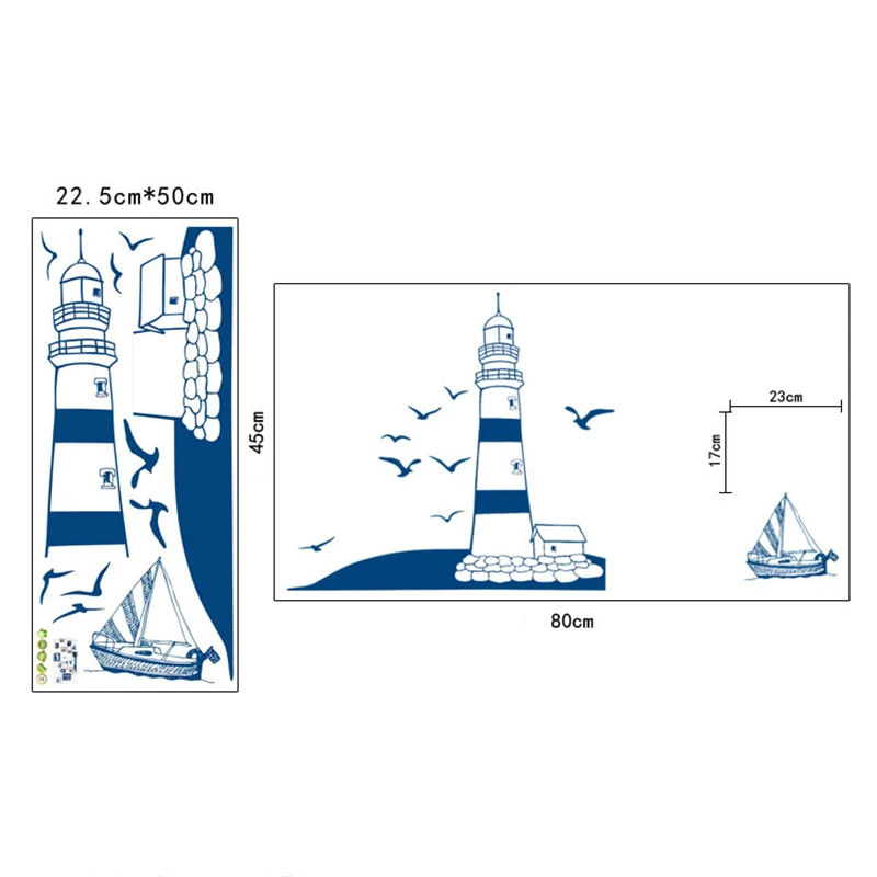 Removable Lighthouse Seagulls Sailing Ship Ocean Wall Sticker Home Decor Decal for Kids Room Bedroom Glow In Dark Wall Sticker