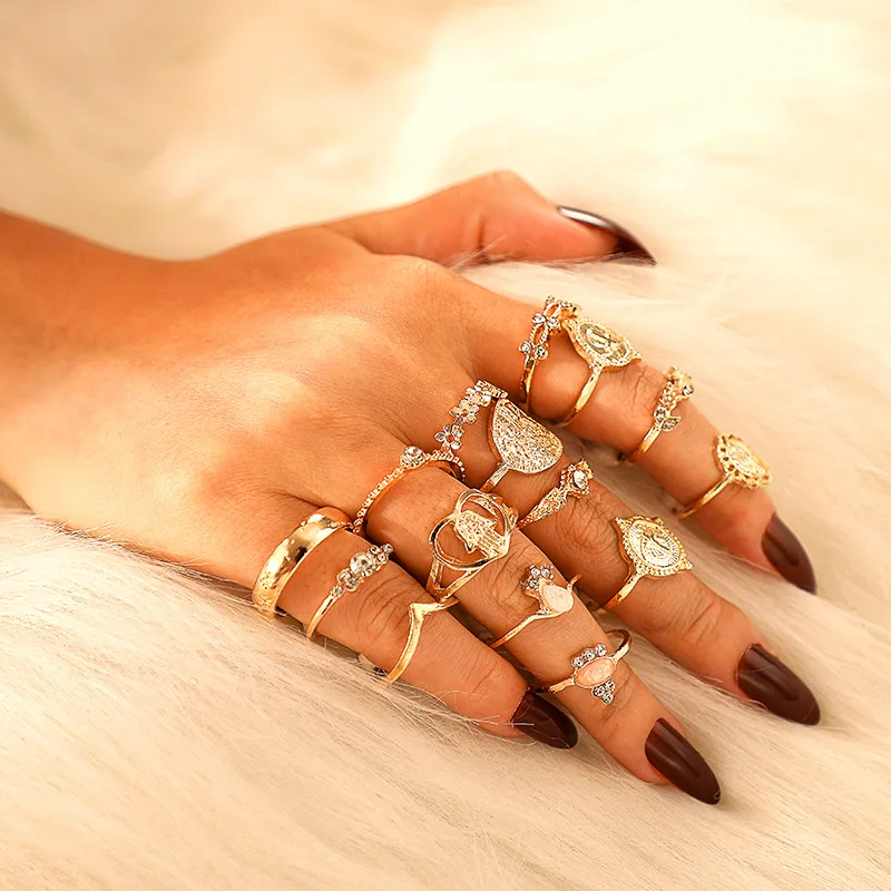 

Vintage Gold Coin Cross Pattern Gift Love 15 pcs/set Ring Anels