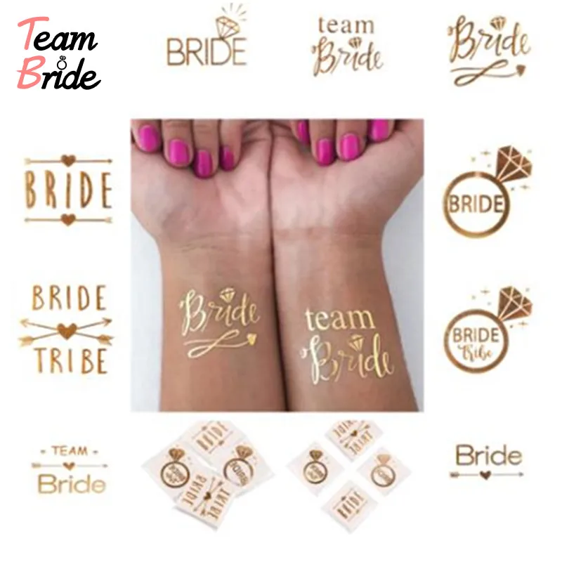 

Team Bride 10pc Bachelorette Party Bridesmaid tribe squad temporary tattoo Hen Night Golden Sticker bride to be wedding supplies