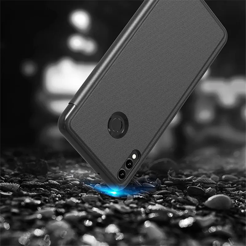 Умный прозрачный зеркальный Чехол книжка с подставкой для Huawei Mate 20 Lite кожаный