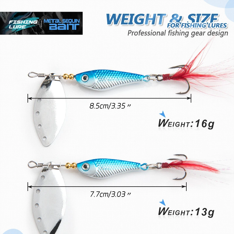 DONQL Spinner Metal Spoon Fishing Lure 13g 16g Sequin Artificial Wobbler Fishing Bait With Strong Treble Hooks Mepps Lures (2)