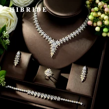 HIBRIDE High Quality Leaf Shape Wedding Jewelry Set Sparkling Zirconia Bridal Accessory Hot-sale 4PCS Set for Lady Marry N-1025
