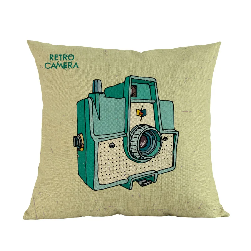 Retro Style Old-fashioned Camera Pillow Case Nostalgic Antique Shop Collector Home Sofa Decoration Cushion Cover
