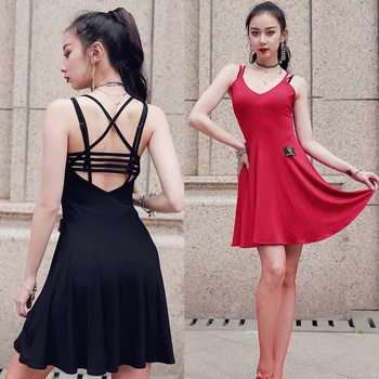

New Black Red Latin Dance Competition Dresses Sexy Sling Practice Salsa Dance Wear Women Stage Dancing Dress Dancewear DWY1935