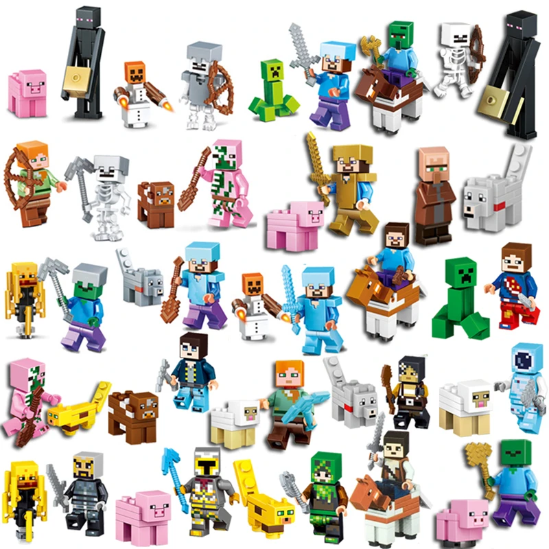 Minecrafted LegoINGlys Zombies Skeleton Compatible LegoINGlys Minifigure Steve Alex Building Blocks Bricks Set Toys For Children