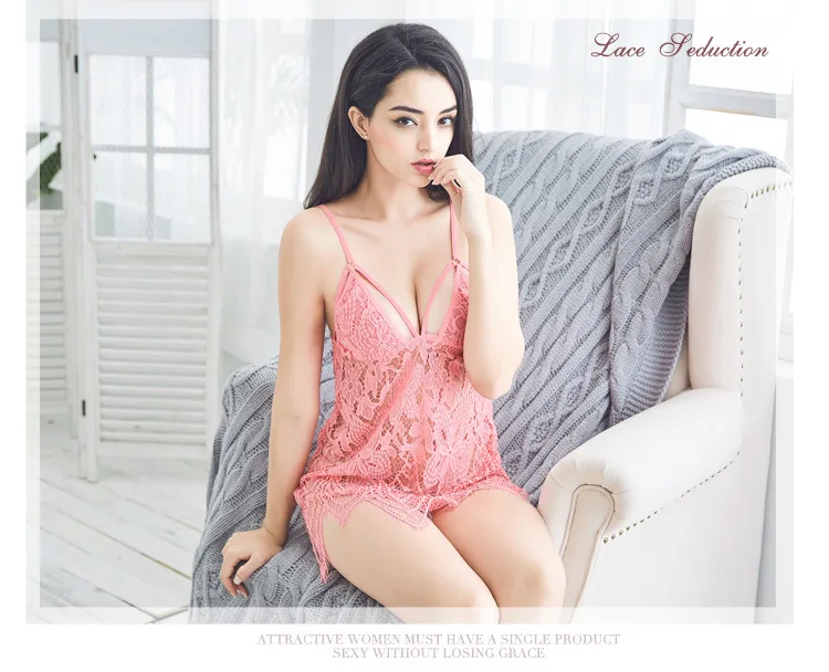 Женский кружево пижамы Sexy V воротник выдалбливают для женщин сна Экстремальный соблазн Комплект из трех предметов с нижнее бельё для девоч