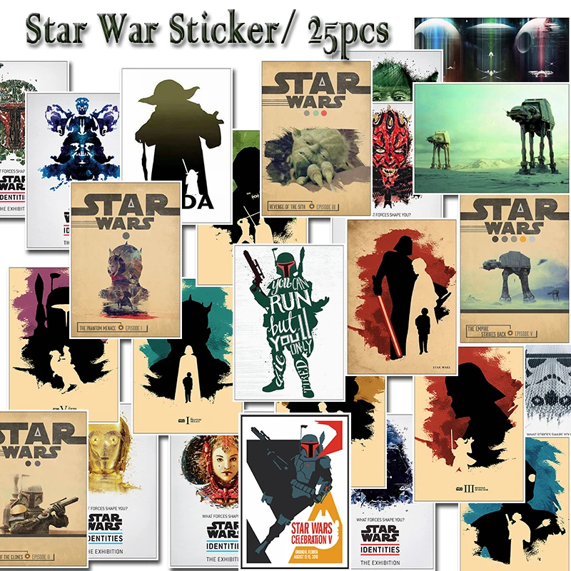 

25 Pcs/Lot Star War Stickers On Laptop Helmet Luggage Skateboard toy sticker Vader PVC Waterproof Stickers