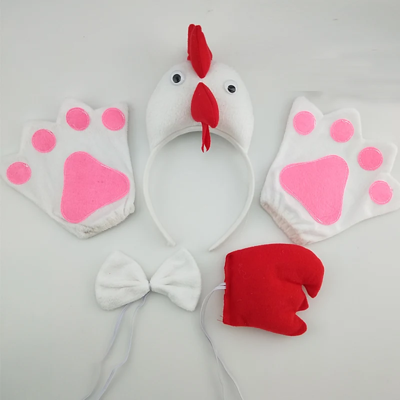 white cock Одежда для мальчиков и девочек с объемной повязкой на голову в виде птичьей фермы, хвоста, галстука, лапы, животных, реквизит для костюмированной вечеринки, подарок на день рождения, Детский карнавальный костюм на Хэллоуин - Цвет: white cock