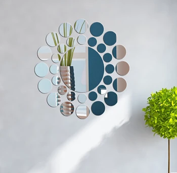 

3D Round Combination Set Mirror Stickers Acrylic Crystal Vinyl Art Mural Wall Sticker Room Decoration Sofa TV Background WALL