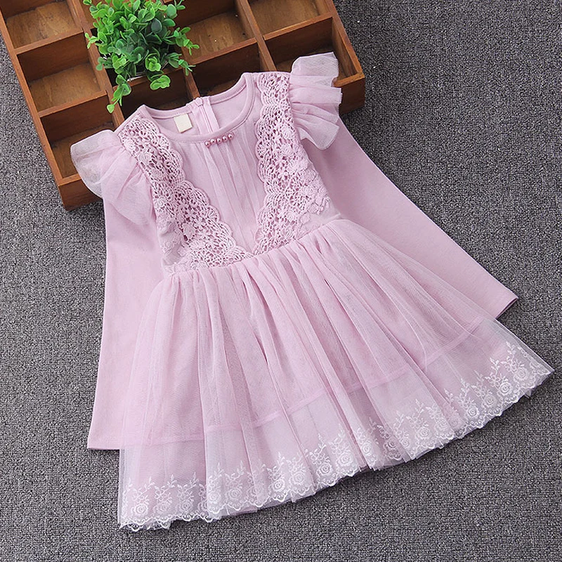 Toddler Girls Sweety Pearls Lace Dresses Baby Girl Princess Birthday Party Dress Ball Gown Tutu