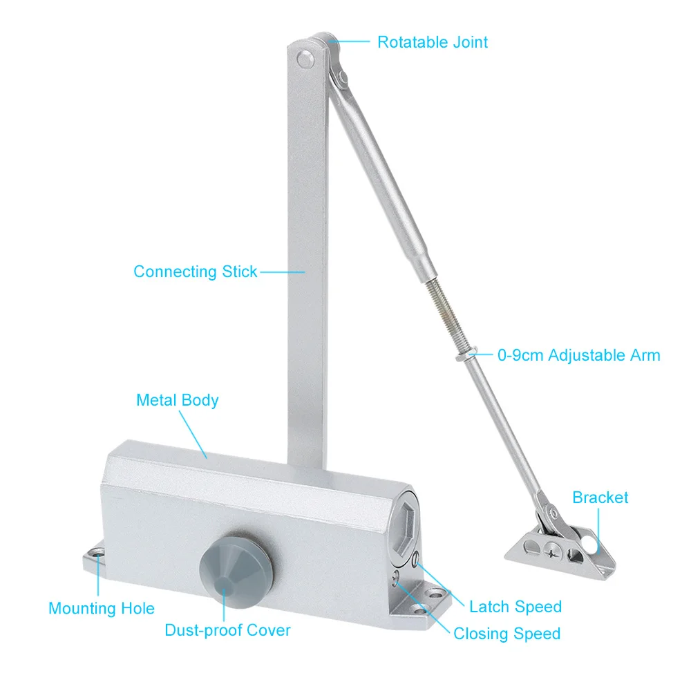 High Quality 65 85KG Automatic Hydraulic Arm Door Closer Mechanical Speed Control For Home