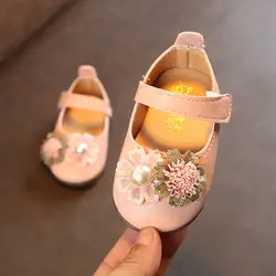 Весенне-Осенняя детская обувь с цветочным рисунком для девочек; обувь принцессы из мягкой искусственной кожи для маленьких девочек;