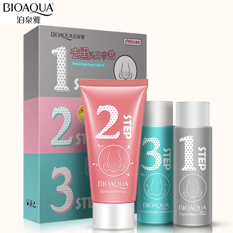 BIOAQUA 1 Set Nose Mask 3 Steps Kit Acne Blackhead Remover Treatments Clean Cosmetic Face Care Beauty Masks 1