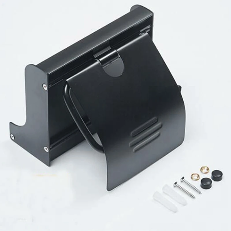 Bathroom Toilet Paper Holder Toilet Roll Paper Rack with Phone Shelf Wall Mounted Aluminum Black/Sliver EL7566