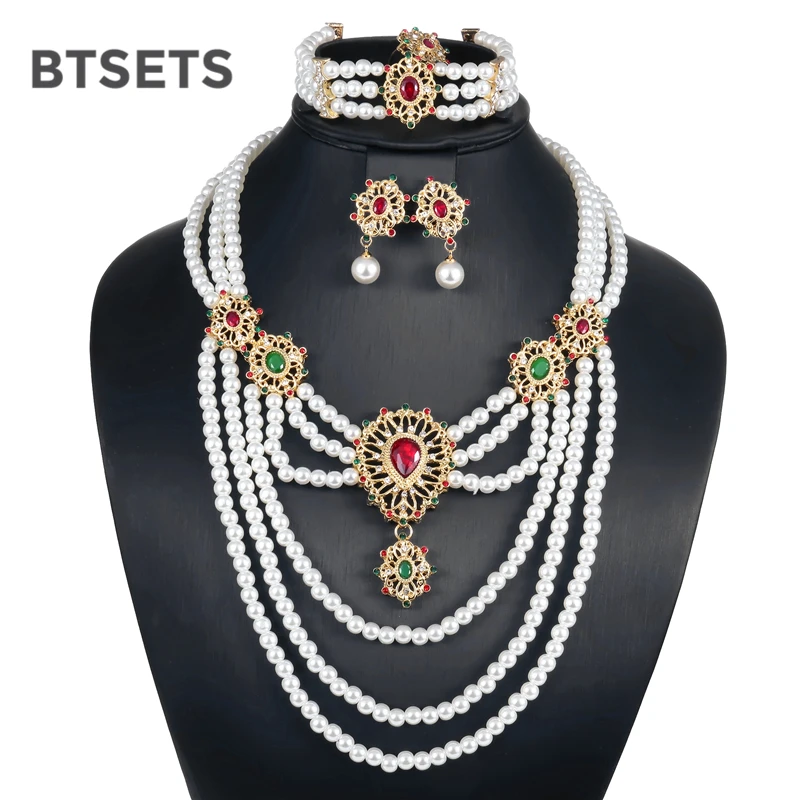 

BTSETS Bridal Wedding Jewelry Sets For Women Simulated Pearl African Beads Jewelry Set Fashion Nigerian Turkish Jewellery Set