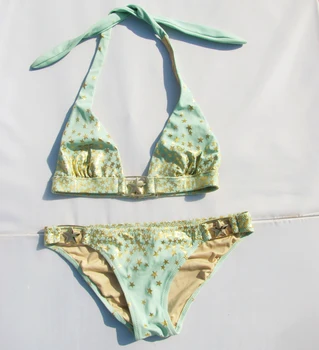 

MIX Bikini Up TOP Women Swimwear brazilian style women swimsuit bikini push up bathing suit biquini set Bronzing Printing Green