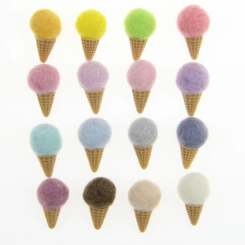

Handmade 20pcs 20*37MM 3D Colorful Wool Felt Ice Cream Button patch Sticker ornament accessories diy hair jewelry elastic band