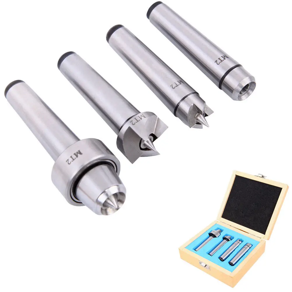 

Wood Lathe Live Center And Drive Spur Cup 4pcs Set MT2 Arbor With/Wooden Case