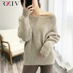 RZIV осень 2018 г. для женщин свитеры для и пуловеры slash средства ухода за кожей шеи свитер сплошной цвет вязаный пикантн