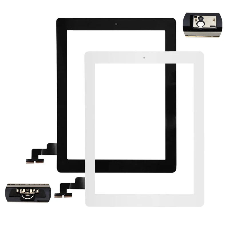 

For IPAD 2 white/black Digitizer Touch Screen Front Display Glass Assembly - Includes Home Button and flex + Camera Holder