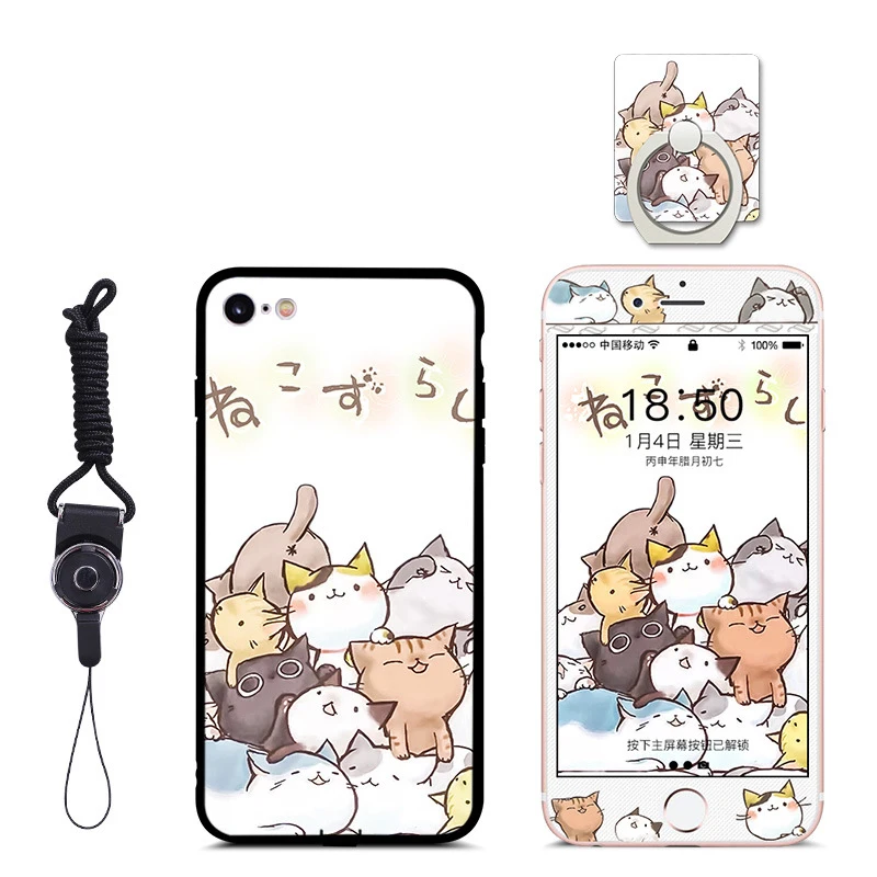 Защитное закаленное стекло с цветной печатью + чехол для iphone X 8 6 7 5 s se 6s plus XS max XR