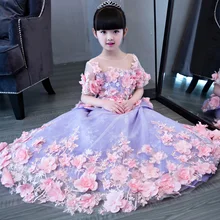 Glizt/свадебное платье с аппликацией для девочек; вечерние платья принцессы с короткими рукавами для дня рождения; платье для первого причастия; платье с цветочным узором для девочек