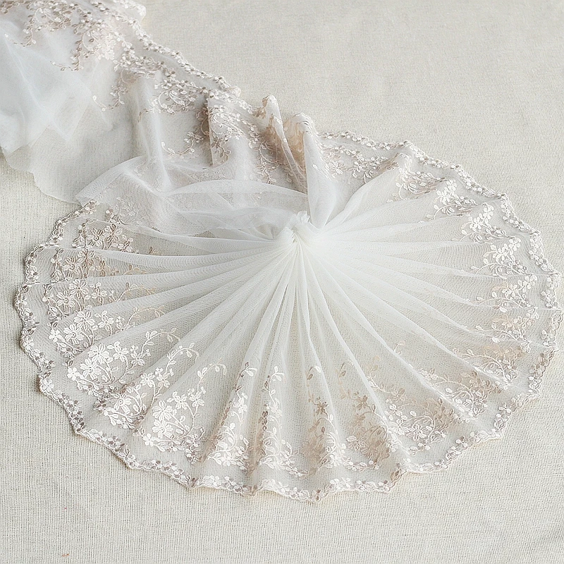 MLAEY 2 ярда Off-white вышитый цветок кружевная отделка высокого качества кружевная ткань DIY ремесло и шитье платье аксессуары для одежды