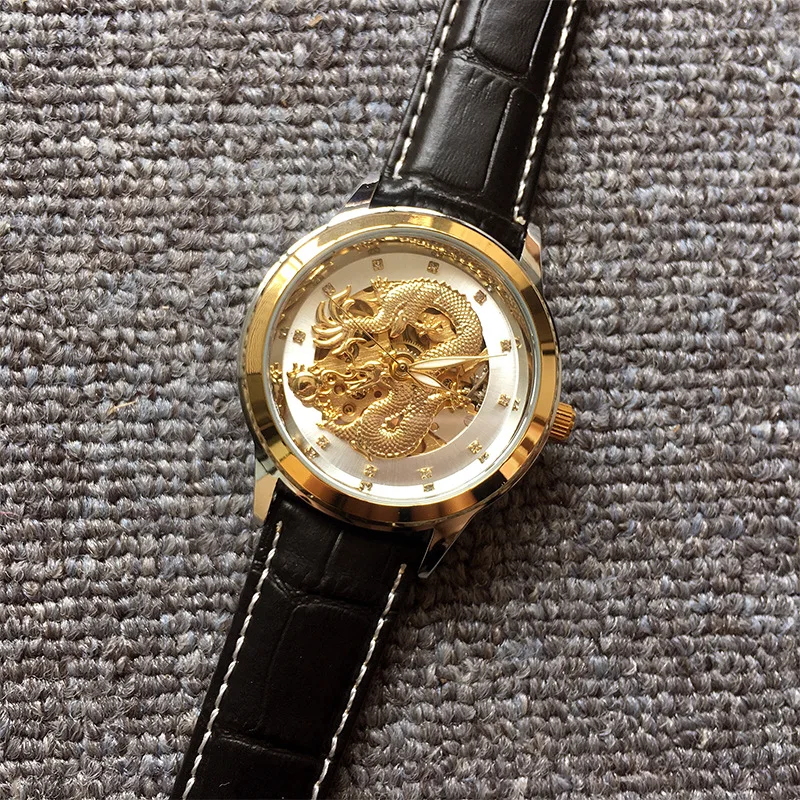 

Luxury Brand Dragon Men Gold Watch Waterproof Automatic Mechanical Watch Men's Leather Strap Business Watches Erkek Kol Saati
