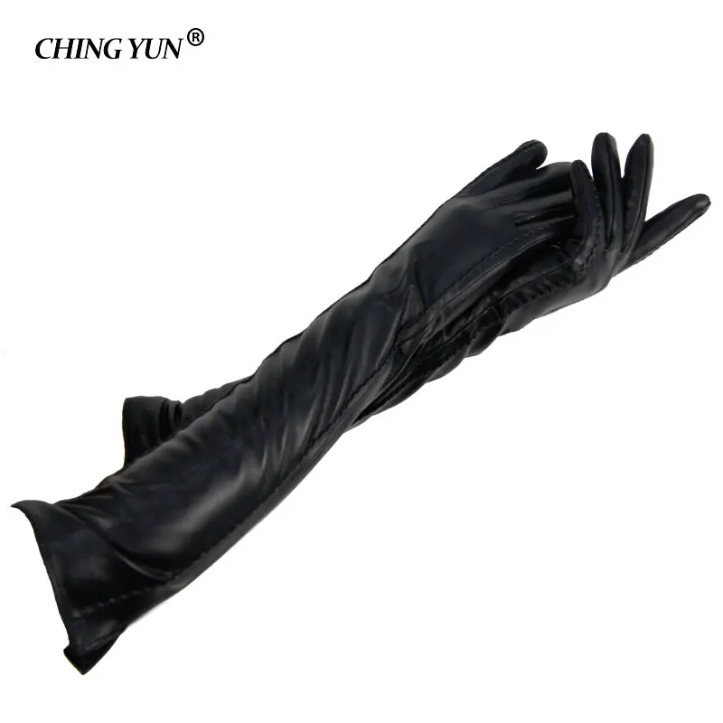 

New Winter Woman Gloves Warm Sheepskin Cashmere Lining Ladies Gloves Long Gloves Elbow Arm Sleeve Genuine Leather Back Weave