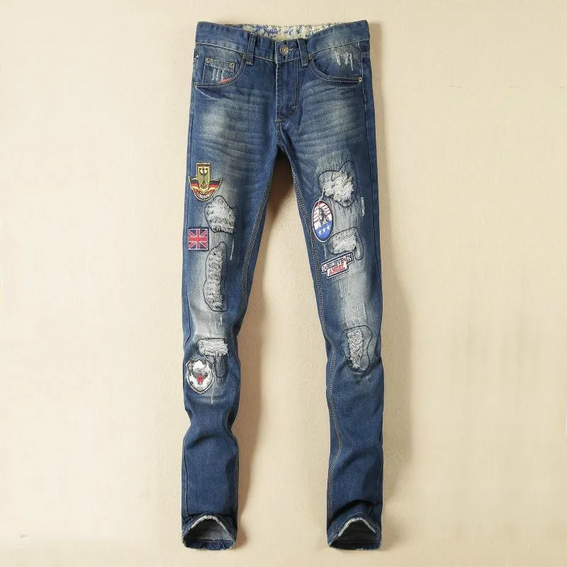 

2016 New Designer Mens Straight Jeans Hole Men Jeans Denim elastic slim biker Moto Hiphop washed Casual Pants mens ripped jeans