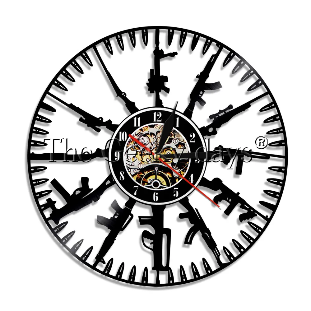 

1Piece Bullet Time Vinyl Record Wall Hanging Clock Guns Military Wall Clock Guns Family Timepiece Soldier and Military Fans Gift