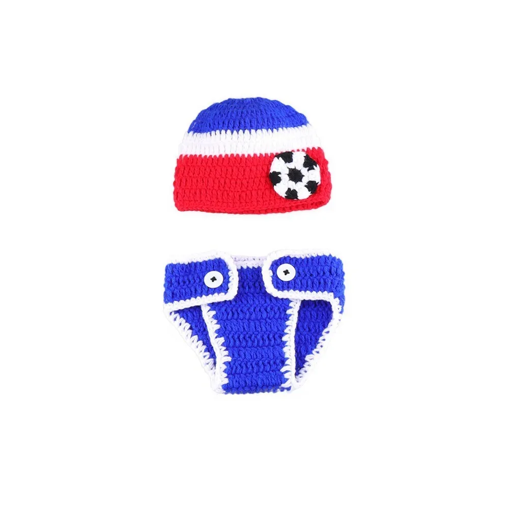 Вязаный футбольный игровой костюм для новорожденных мальчиков, реквизит для фотосъемки, вязаные Аксессуары для младенцев, спортивная одежда для новорожденных - Цвет: Синий
