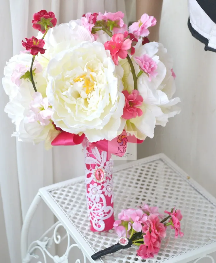 

Handmade artificial flower wedding flower bride holding flowers peony