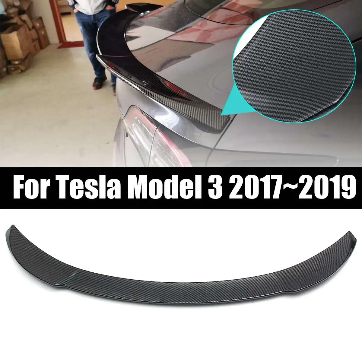 

Carbon Fiber Style Rear Spoiler Wing ABS Car Trunk Boot Lip Spoiler for Tesla for Model 3 2017 2018 2019 Exterior Parts