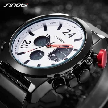 

SINOBI Sport Watches Men Military Luxury Brand Men's Digital Quartz Clock Full Steel Chronograph Wrist Watch Relogio Masculino