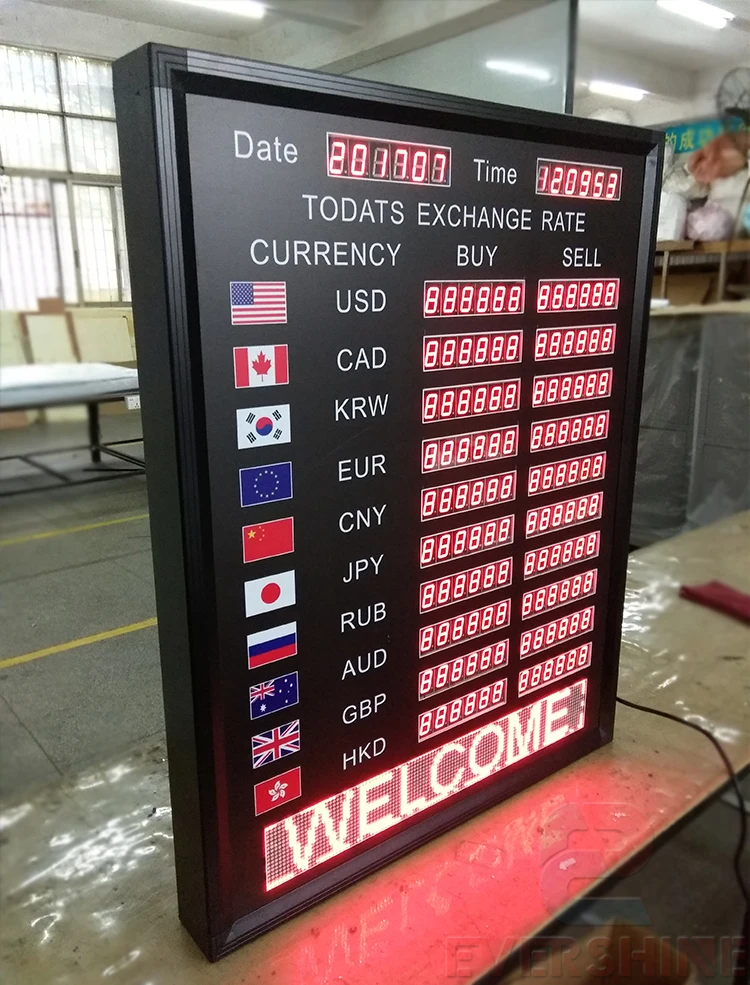 LED electronic display sign Multinational exchange rate dispaly led date and time panel bank Exchange rate board (4)