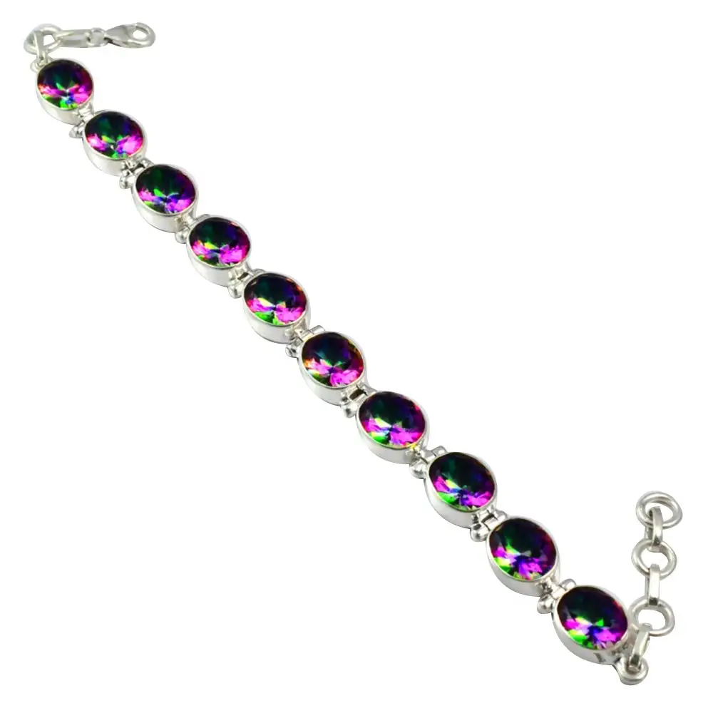 

NiaoZaiFei YunZaiKan Genuine Mystic Topaz Bracelet 925 Sterling Silver,19 cm, MHBB0108