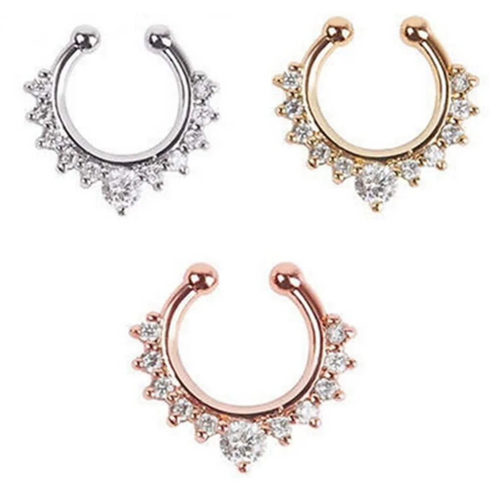 New Fashion 2017 Fancy Titanium Crystal Fake Nose Ring Septum Nose Hoop