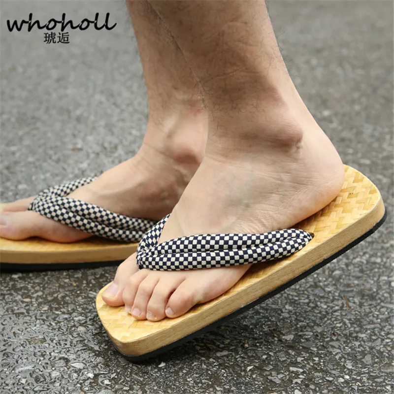 

WHOHOLL Geta Summer Man Sandals Japanese Geta Wooden Slippers Men's Cos Clogs Shoes Flip-flops Thick Bottom Platform Sandals