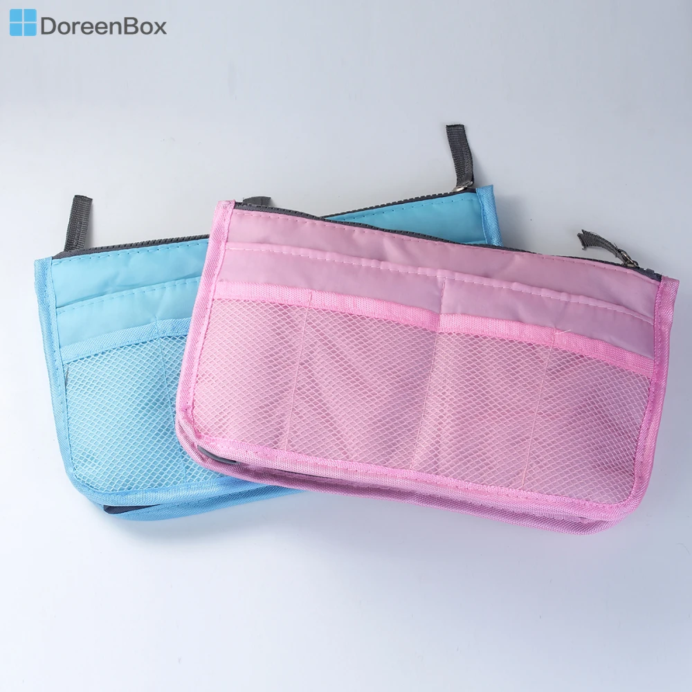 Doreen Box Nylon Cosmetic Makeup Bags Cosmetic Rectangle Pink Lack Blue