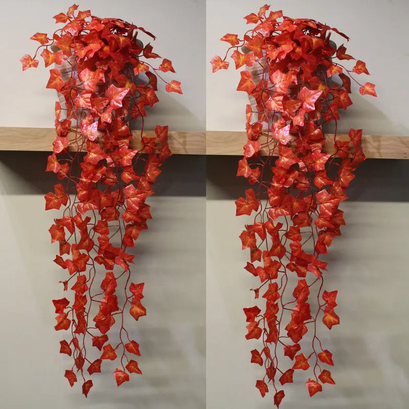 Совершенно стиль пластиковые искусственные трейлинг гирлянды Плющ виноград завод Сад Свадьба Открытый крытый - Цвет: Красный