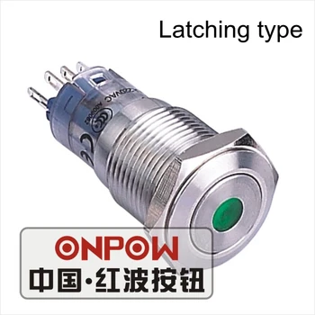 

ONPOW 16mm Metal Latching on-off Flat round 12V,24V,110V,220V Dot LED Stainless steel Push Button Switch (LAS2GQF-ZD/S) CE,RoHS