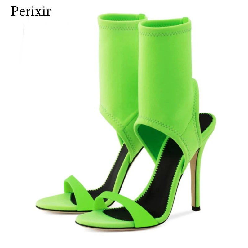 

Perixir Stretch Fabric Women Sandals High Quality Gladiator Slip-On Peep Toe Shoes Woman Fashion Design High Heels Size 36-41