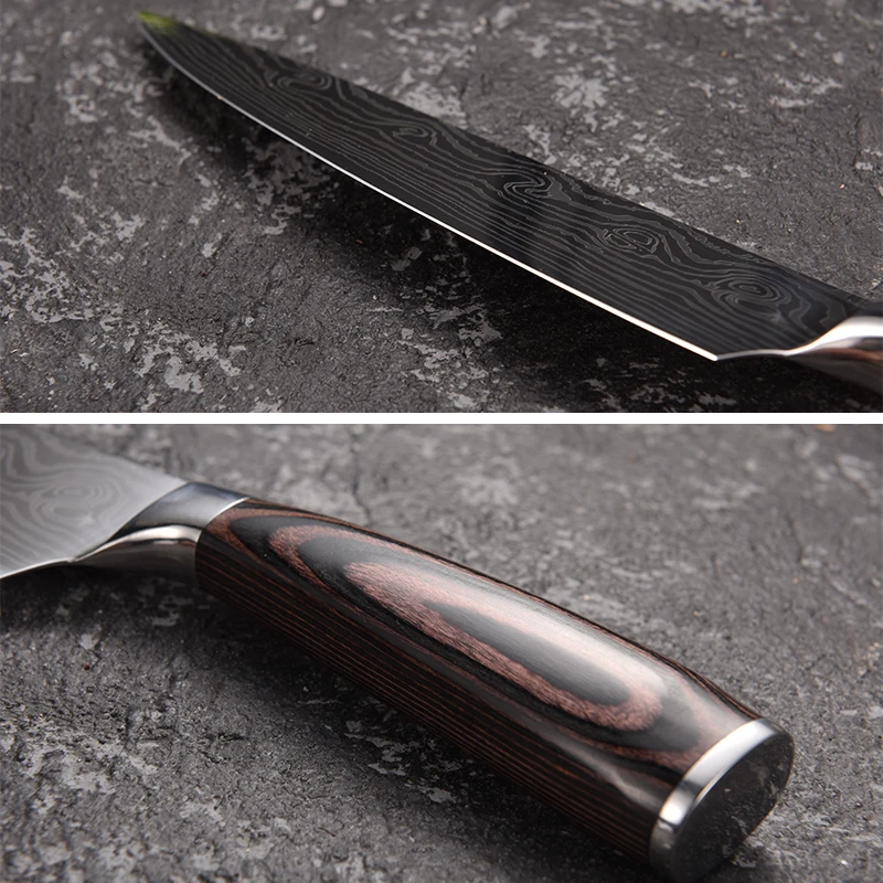 FHEAL кухонный нож 8 дюймов профессиональные поварские ножи японский 7Cr17Mov высокоуглеродистая Нержавеющая сталь мясо дамасский нож цвет дерево