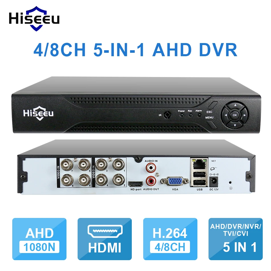 Kopen Hiseeu 4CH 960 p 8CH 1080 p 5 in 1 DVR video recorder voor AHD camera analoge camera IP camera p2P cctv systeem DVR H.264 VGA HDMI