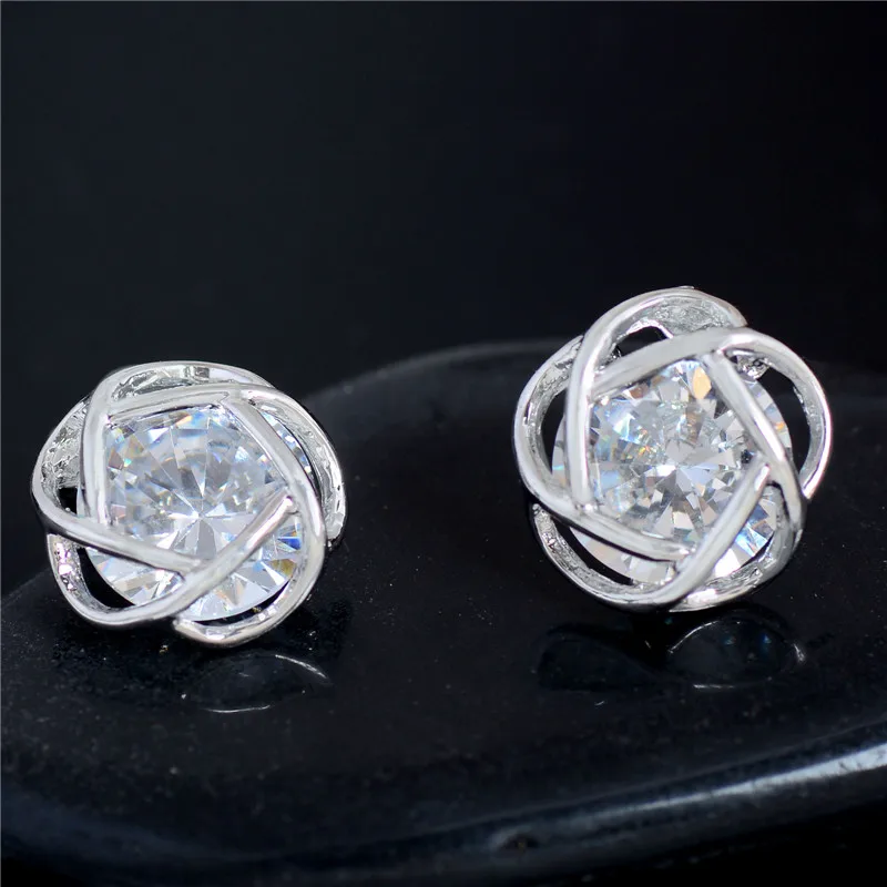 

MISANANRYNE 1pair Silver Color Beautiful Cute Cubic Zirconia Stud Earrings