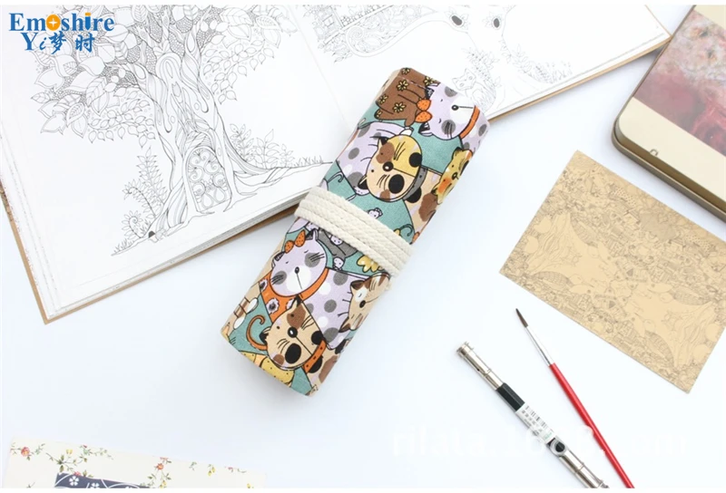 Emoshire Cotton canvas large capacity pencil sharpener pen bag cute big face meow cartoon male and female color pencil pencil pencil pencils (10)