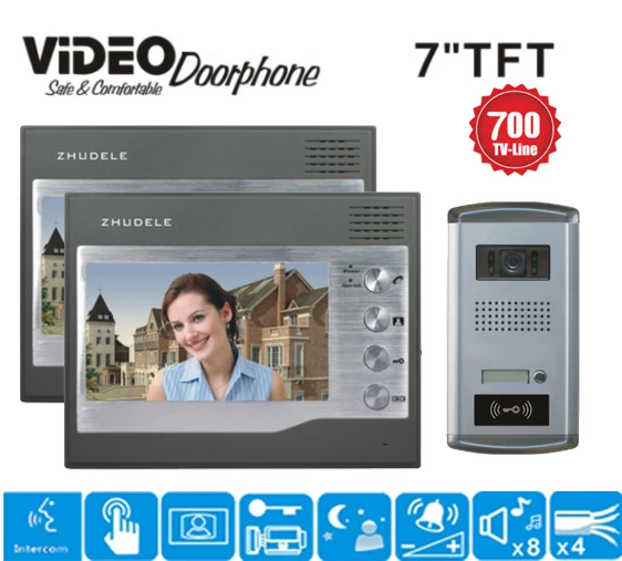 ZHUDELE роскошный 7 дюймовый видеодомофон HD 700TVL 1 ИК ночной дверной звонок с камерой и