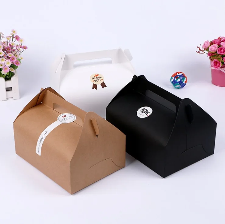 20*15*8cm Boutique Cake Food Kraft Paper Box With Handle Wedding Party