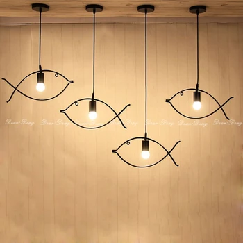 

2016 New Arrival Creative Fish Pendant Lights Led 1-3 E27 Bulb, Loft Vintage Pendant Lamp for Restaurant Dining Room Bar Black